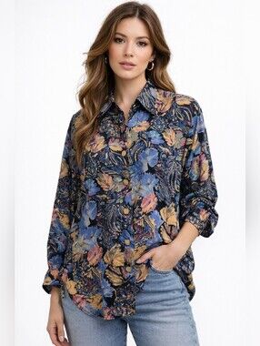 Westbound VTG Abstract Floral Rayon Shirt | Oversized 90s Boho Chic Button‑Up